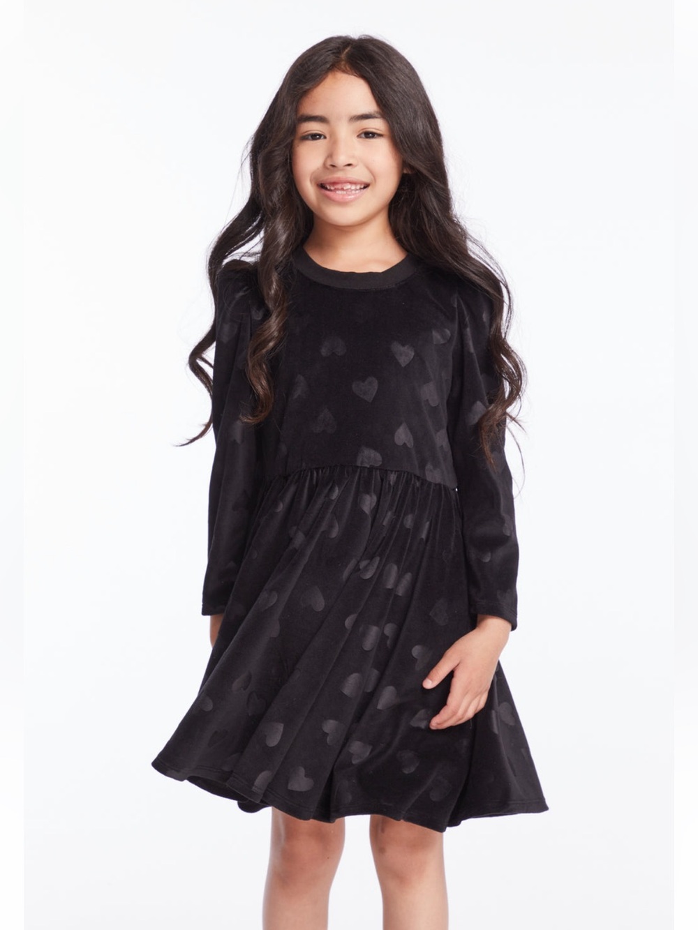 NWT Chaser Black Heart-Print Long Sleeve Dress